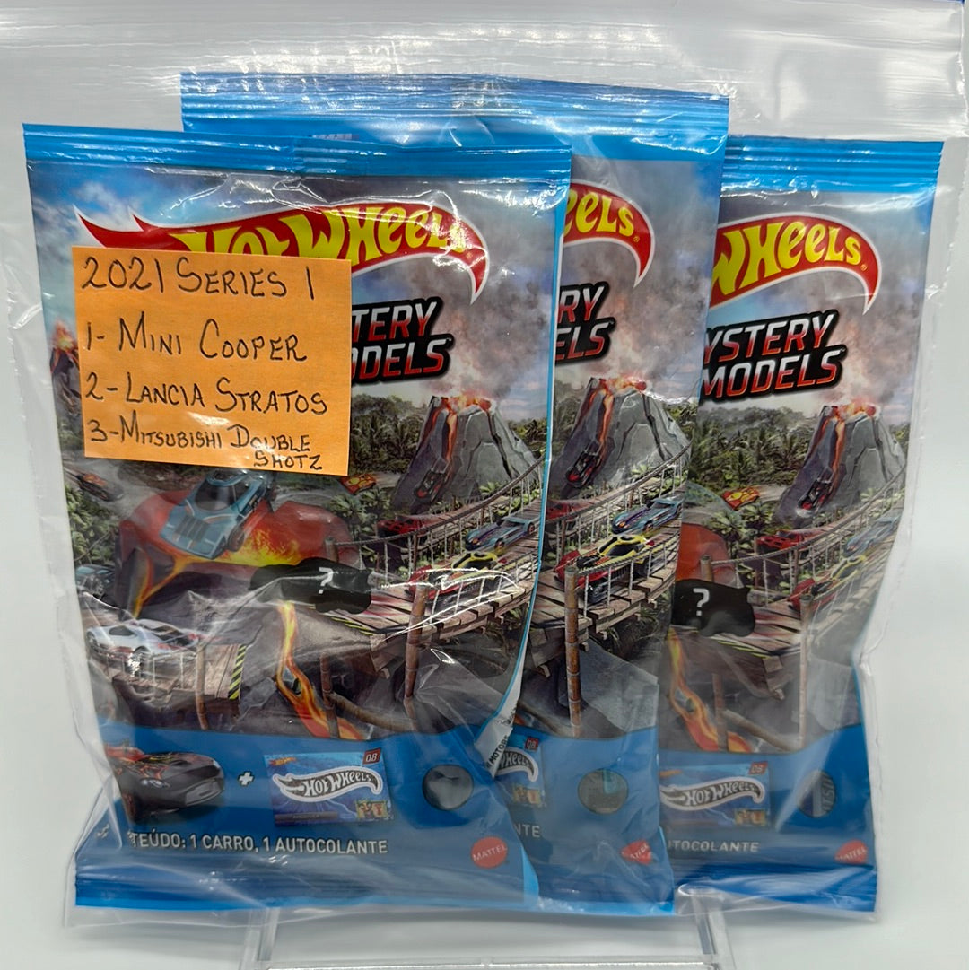 Hot Wheels 2021 Mystery Models Baggie - Series 1 Chase set of 3 (#1, #2, #3) - Mini Cooper, Lancia Stratos, Mitsubishi Double Shotz