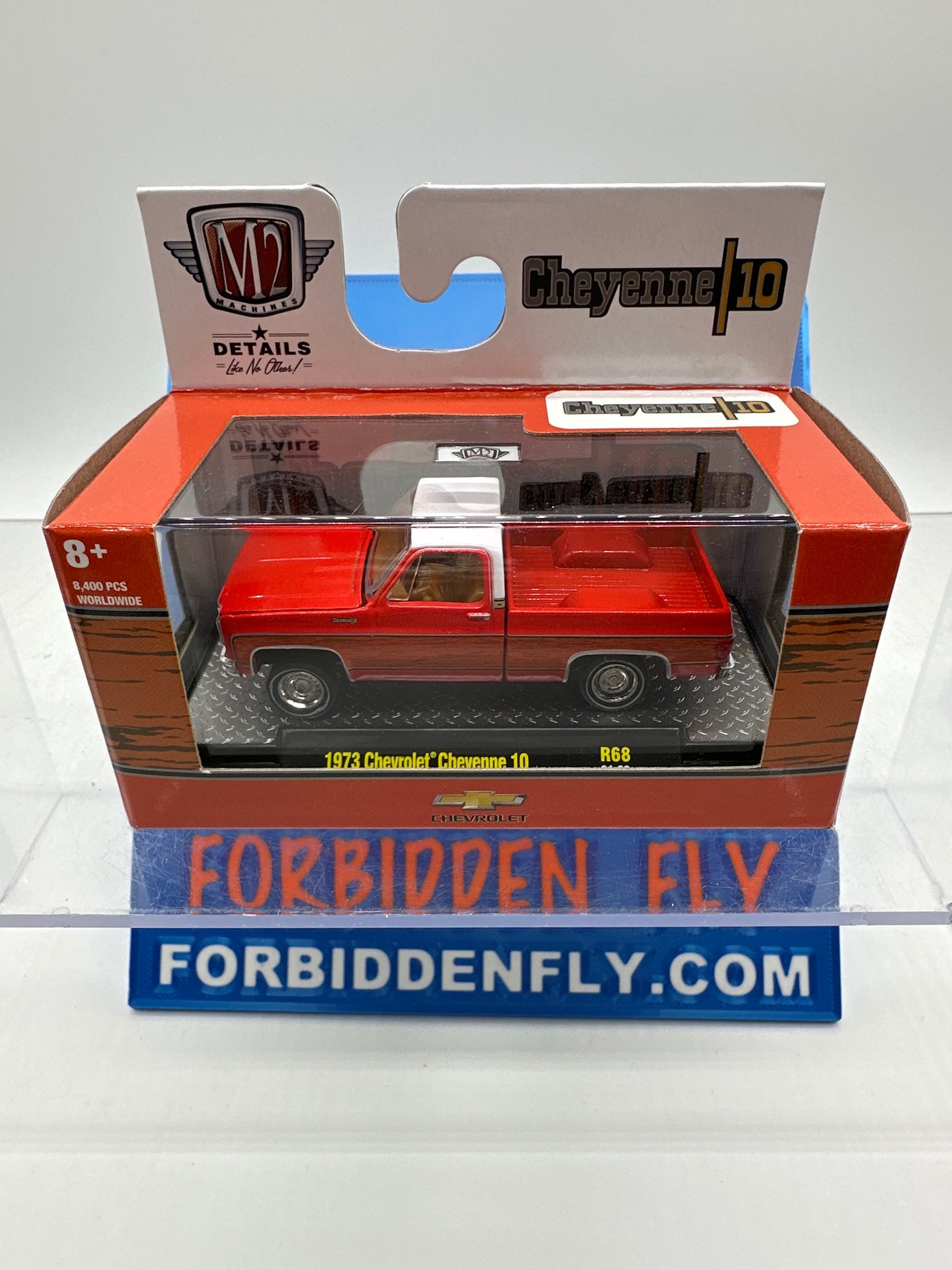 M2 Machines Acrylic Boxed Car - R68 - Red Woody 1973 Chevrolet Cheyenne 10 Square Body Truck