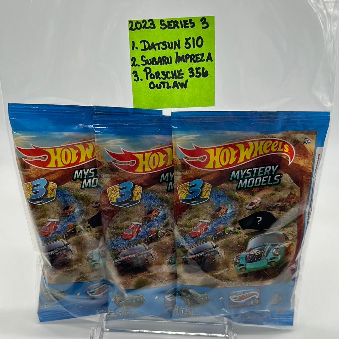 Hot Wheels 2023 Mystery Models Baggie - Series 3 Chase set of 3 (#1, #2, #3) - Datsun 510, Subaru Impreza, Porsche 356 Outlaw