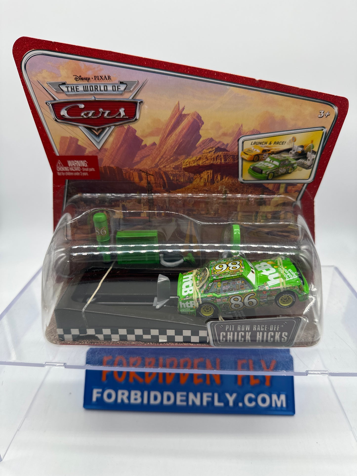 Disney Pixar Cars Movie - World of Cars Launcher and Vehicle Set - Pit Row Race Off Chick Hicks