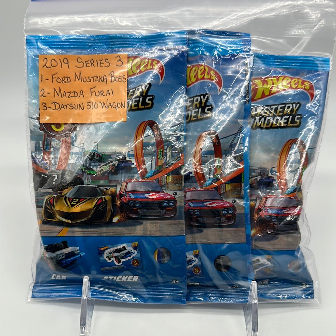 Hot Wheels 2019 Mystery Models Baggie - Series 3 Chase set of 3 (#1, #2, #3) - Ford Mustang Boss, Mazda Furai, Datsun 510 Wagon