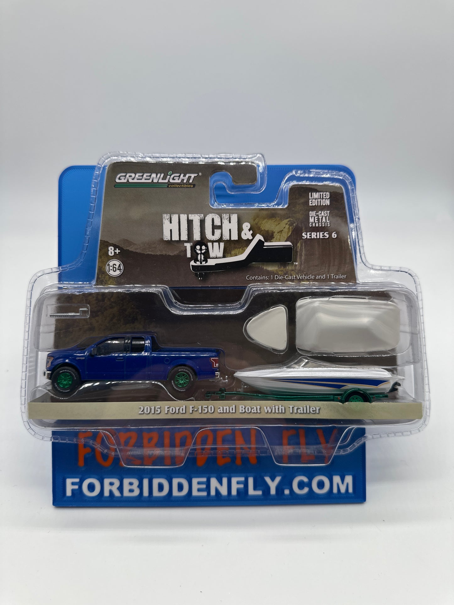 GreenLight Hitch & Tow Series 6 - #32060 - 2015 Ford F-150 and Boat with Trailer - Green Machine - Chase