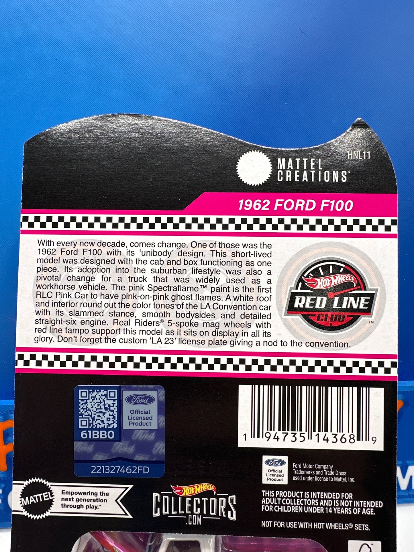 Hot Wheels RLC Red Line Club - 2023 Release - Pink Party Car - 1962 Ford F100
