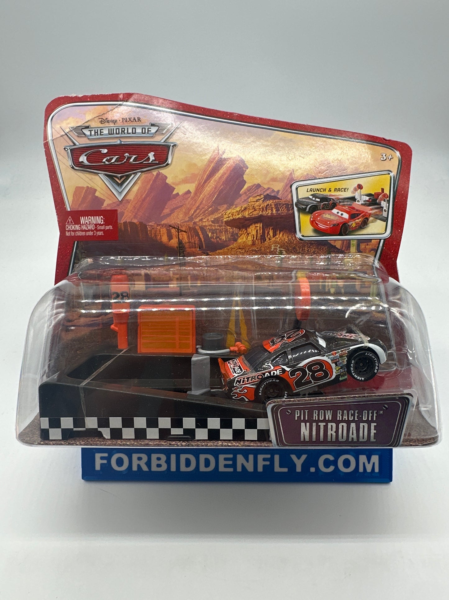 Disney Pixar Cars Movie - World of Cars Launcher and Vehicle Set - Pit Row Race Off Nitroade #28