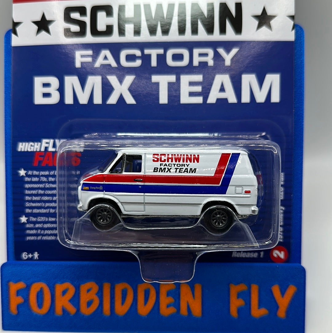 Johnny Lightning - Pop Culture - 2023 Release 1 - Version A - Schwinn Factory BMX Team - 1976 Chevy G20 Van - White