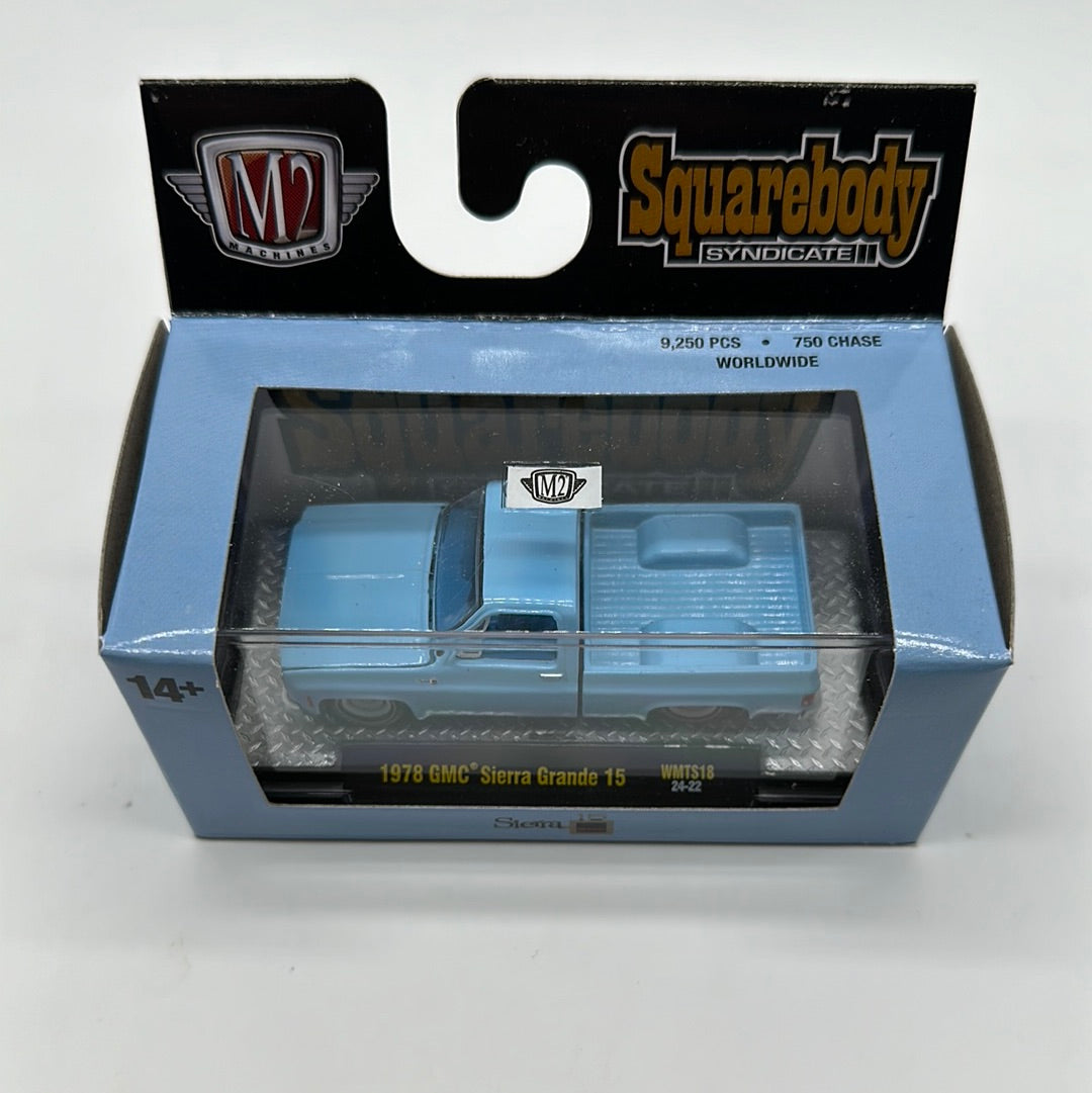 M2 Machines - Acrylic Boxed Release WMTS18 - Squarebody Syndicate Series 3 - 1978 GMC Sierra Grande 15 - Blue