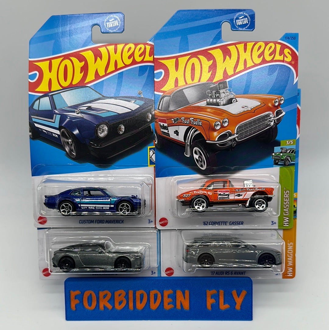 Hot Wheels 2023 Kroger Exclusive - M Case Set of 4 - Custom Ford Maverick, ‘62 Corvette Gasser, 2023 Nissan Z, ‘17 Audi RS 6 Avant