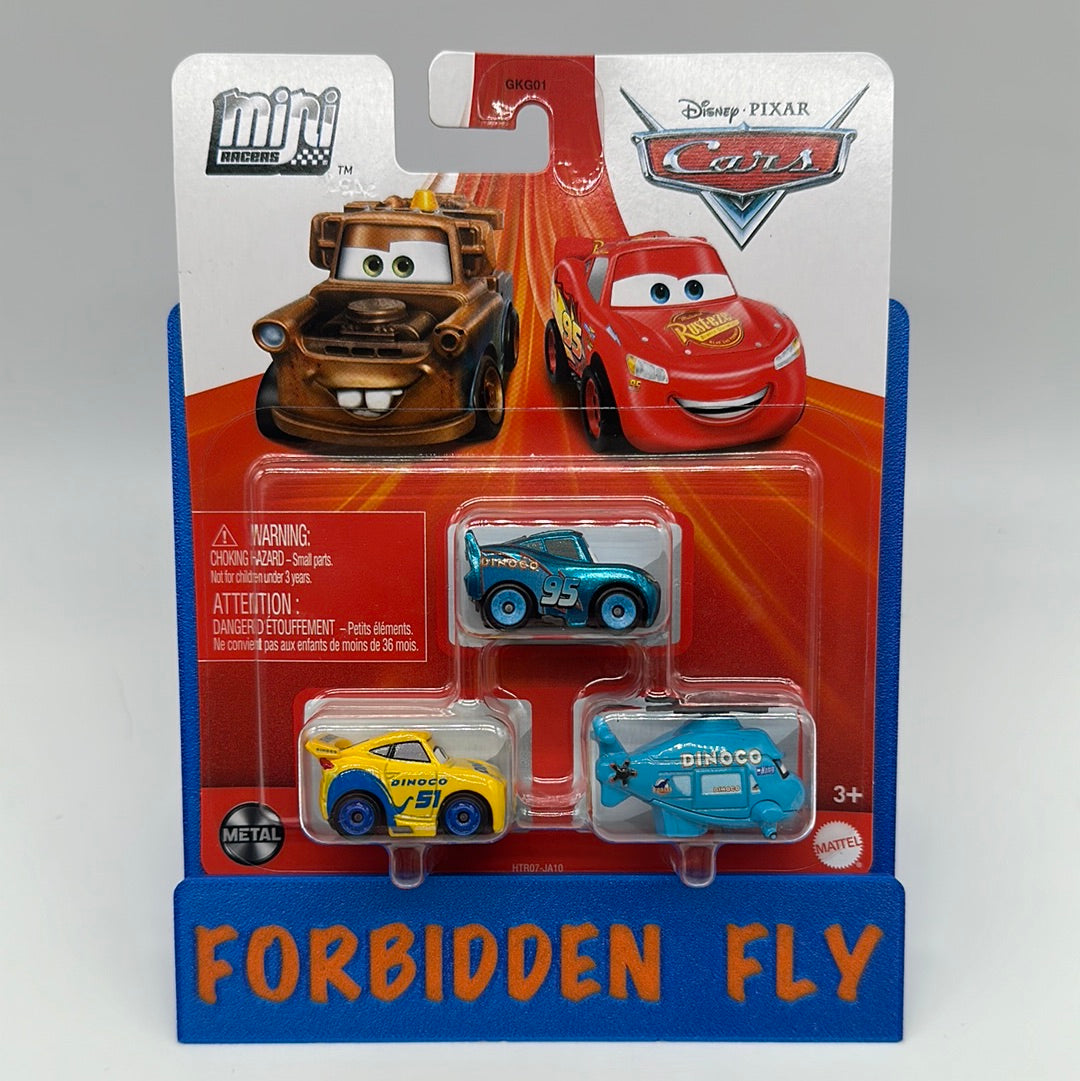 Disney Pixar Cars Movie - Metal Mini Racers 3 Pack - 2024 Dinoco Release - Rotor Turbosky, Dinoco Cruz Ramirez, Dinoco Lightning McQueen