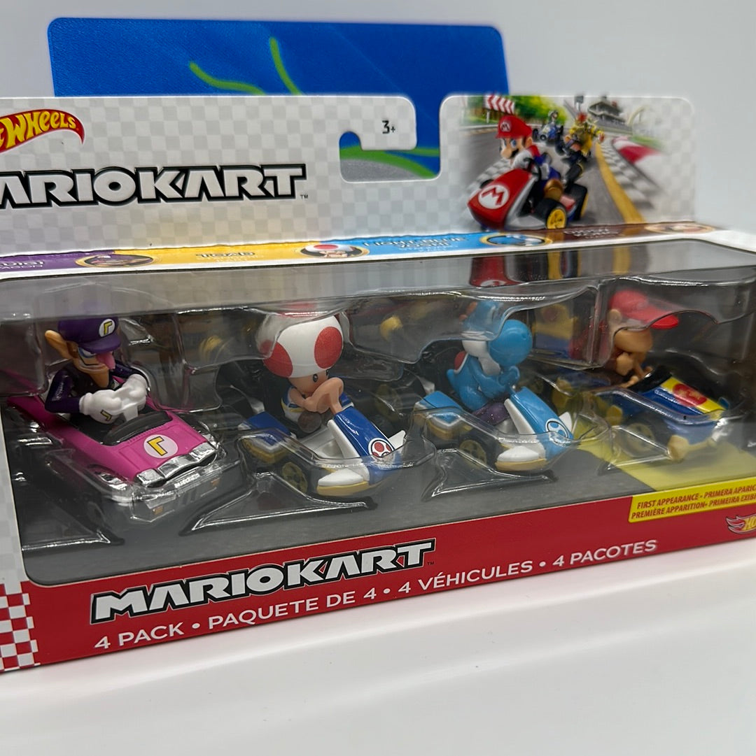 Hot Wheels Mario Kart - Character Kart 4 Pack - Waluigi, Toad, Light Blue Yoshi, Donkey Kong
