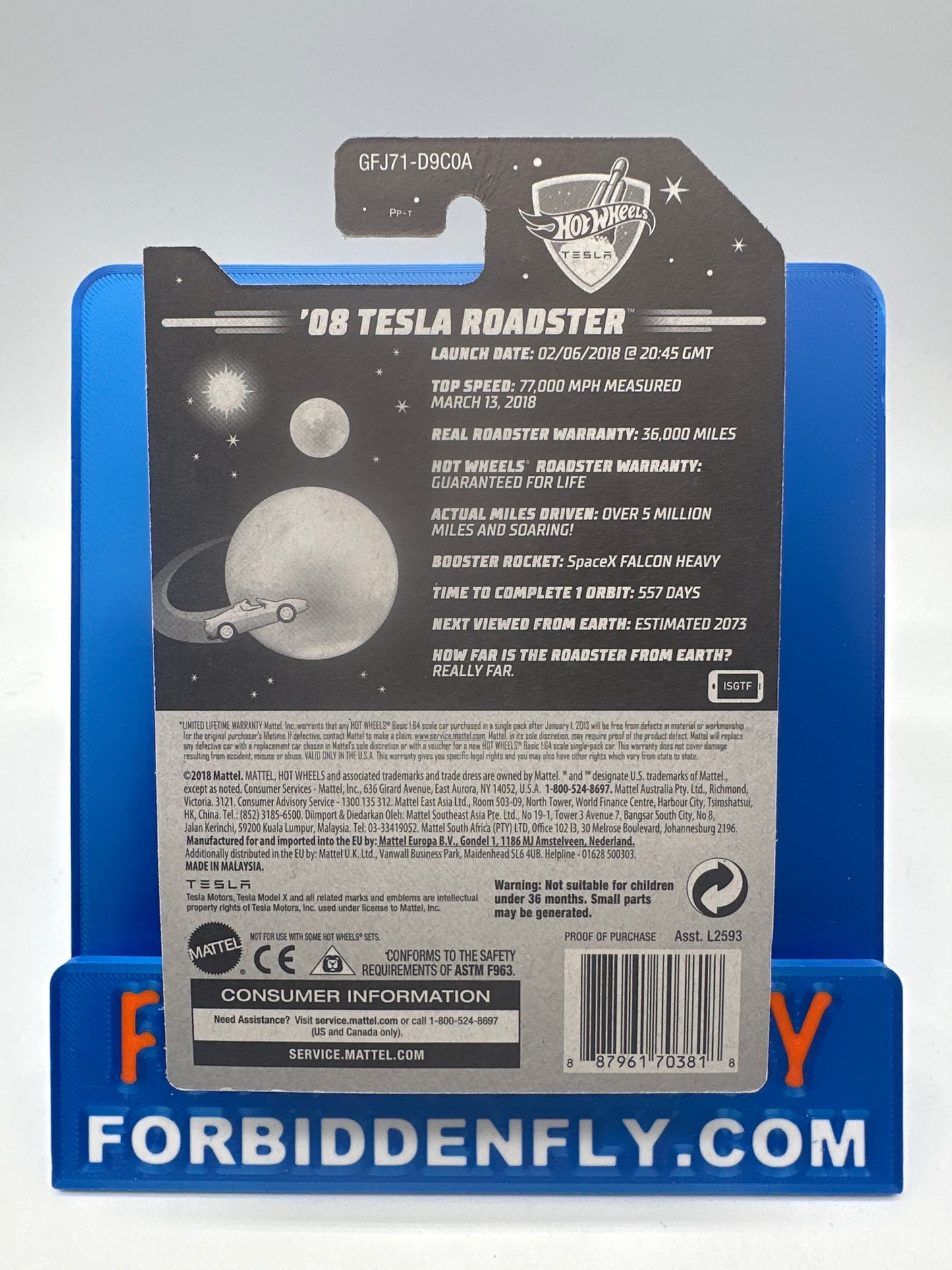 Hot Wheels Mainline - 2019 No Number Special Edition Card - ‘08 Tesla Roadster - 1st Car To Orbit The Sun