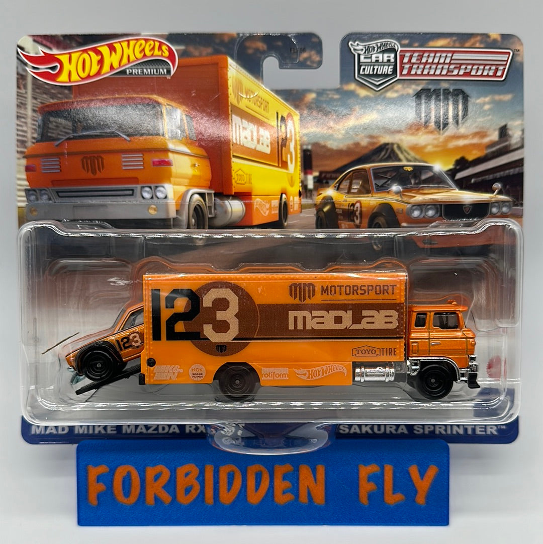 Hot Wheels Car Culture Team Transport - #58 - Mad Mike Mazda RX3 GT & Sakura Sprinter