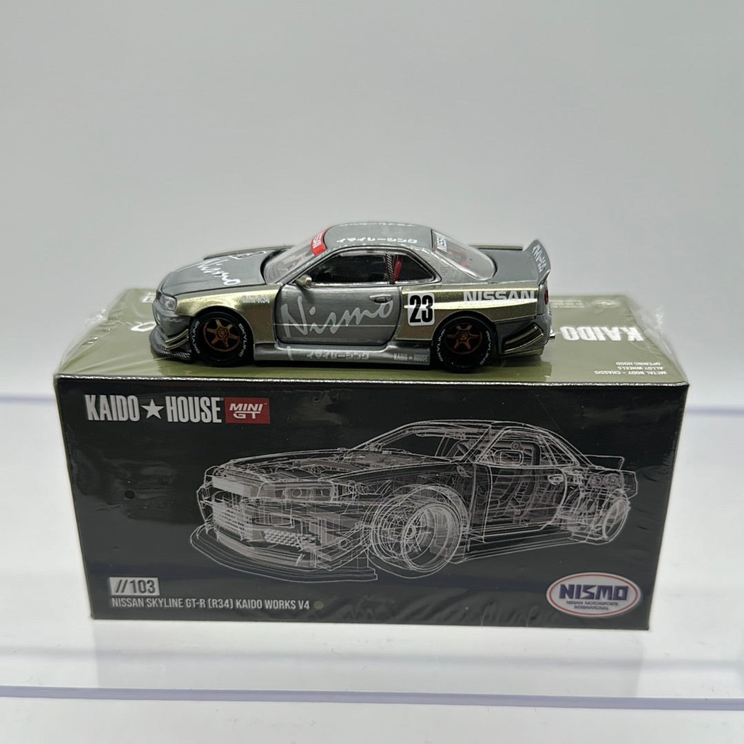 Kaido House (x MiniGT) - Raw Chase Release #103 - Green Nissan Nismo Skyline GT-R (R34) - Kaido Works V4