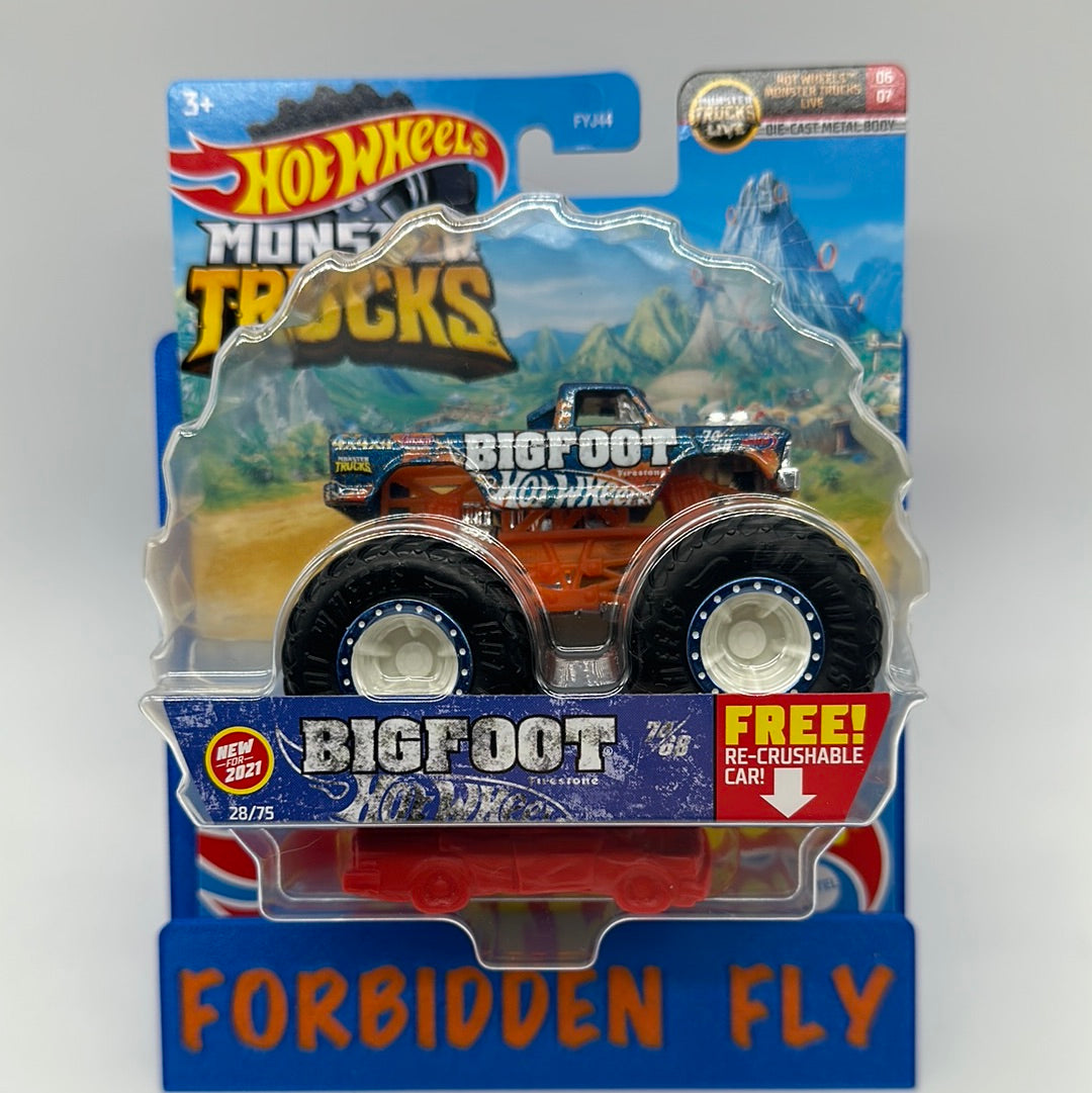 Hot Wheels Monster Trucks - 2021 Monster Trucks Live Series w/ Re-Crushable Car #28/75 - Firestone Bigfoot