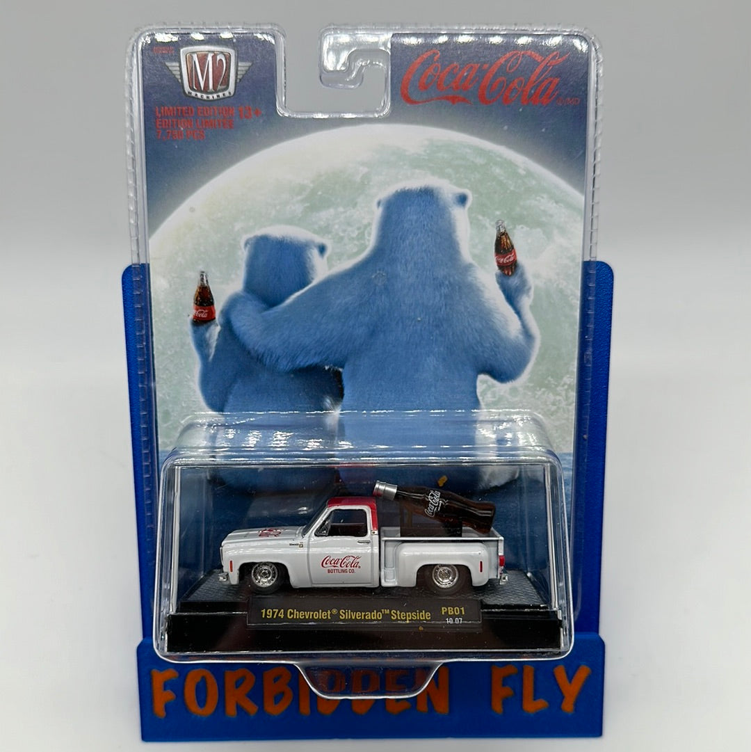 M2 Machines Clamshell Acrylic Boxed Car - PB01 - Holiday Coca-Cola 1974 Chevrolet Silverado Stepside