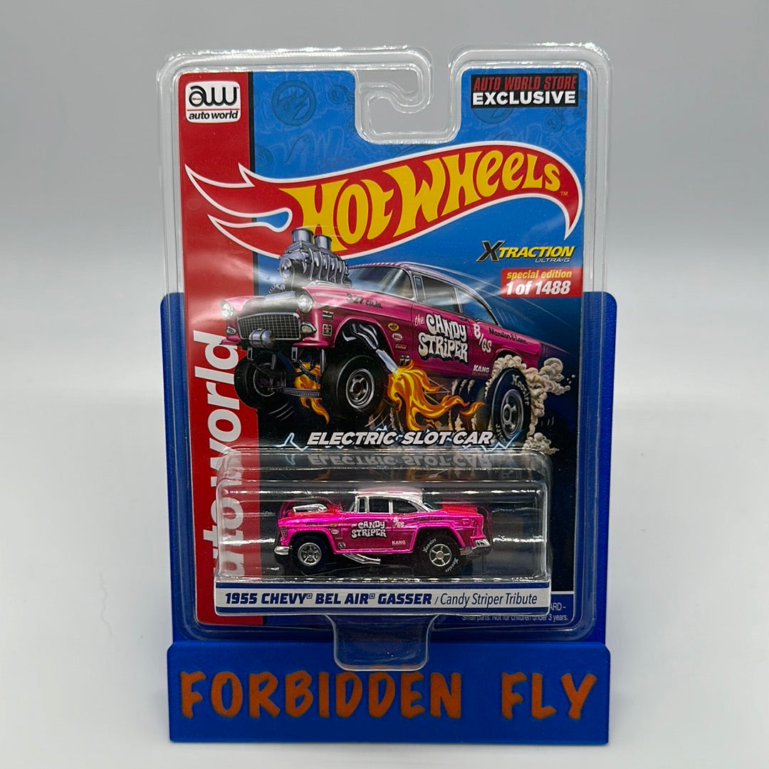 Auto World Store Exclusive Slot Car - Hot Wheels - ‘55 Chevy Bel-Air Gasser - Candy Striper Homage (Candy Paint)