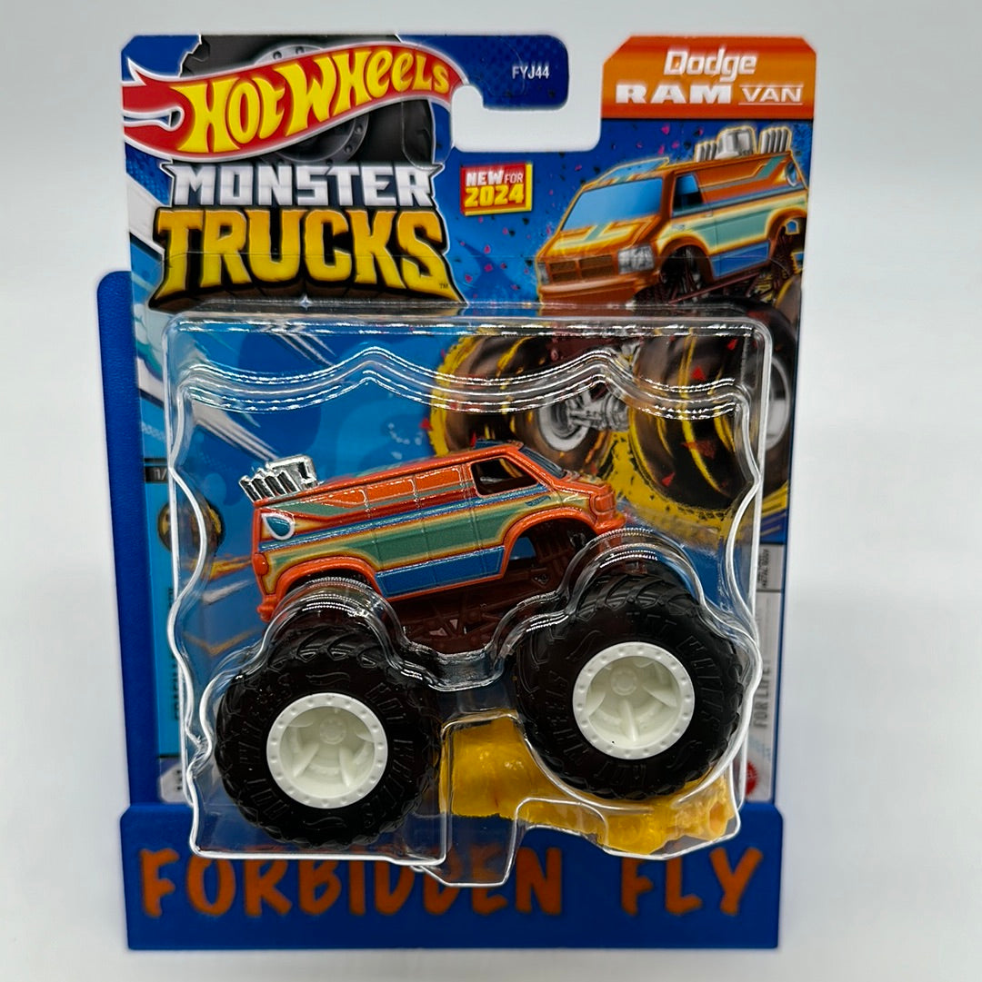 Hot Wheels Monster Trucks - w/ Connect and Crash Car - Dodge Ram Van