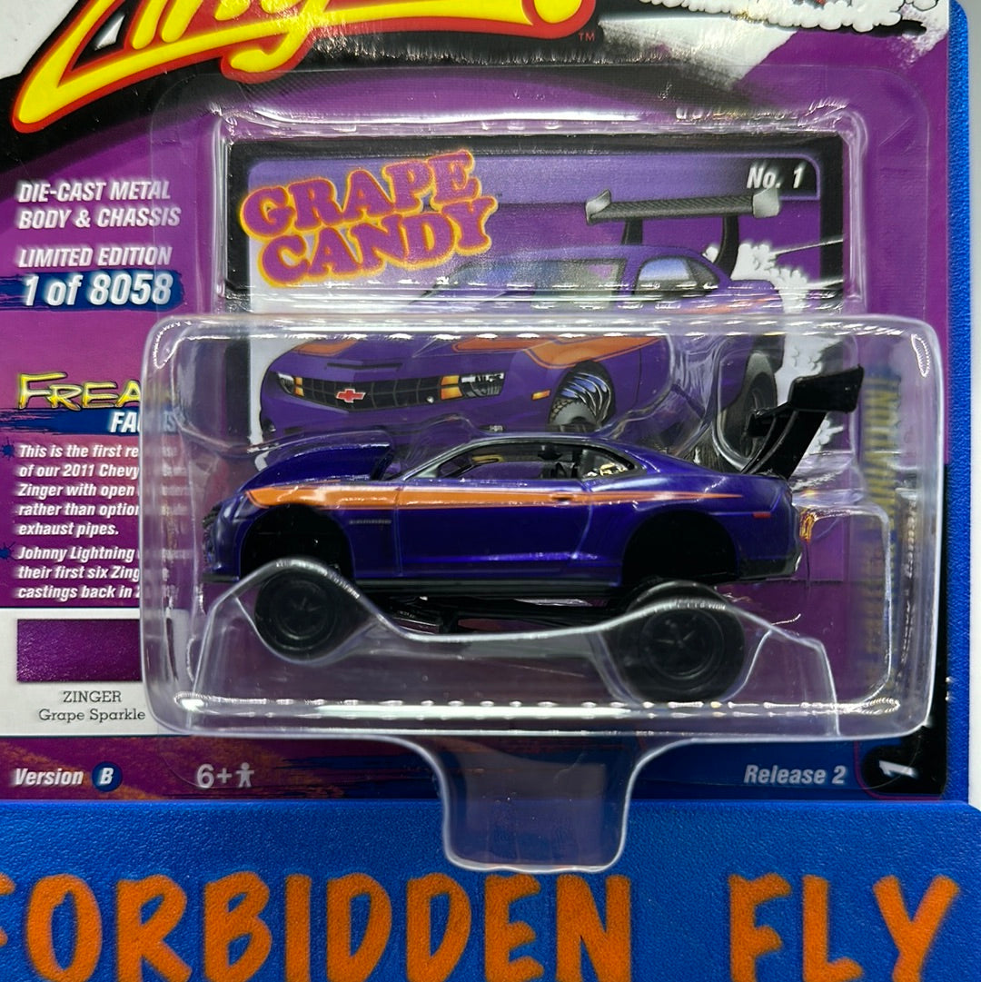 Johnny Lightning -Street Freaks - Zingers - 2022 Release 2 - Version B - 2011 Chevy Camaro - Grape Candy - Purple