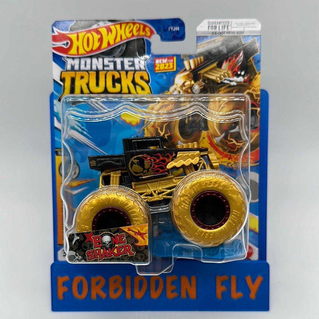 Hot Wheels Monster Trucks - 2023 Champion Crashers #3/6 - Gold & Black Bone Shaker w/ Crushable Car