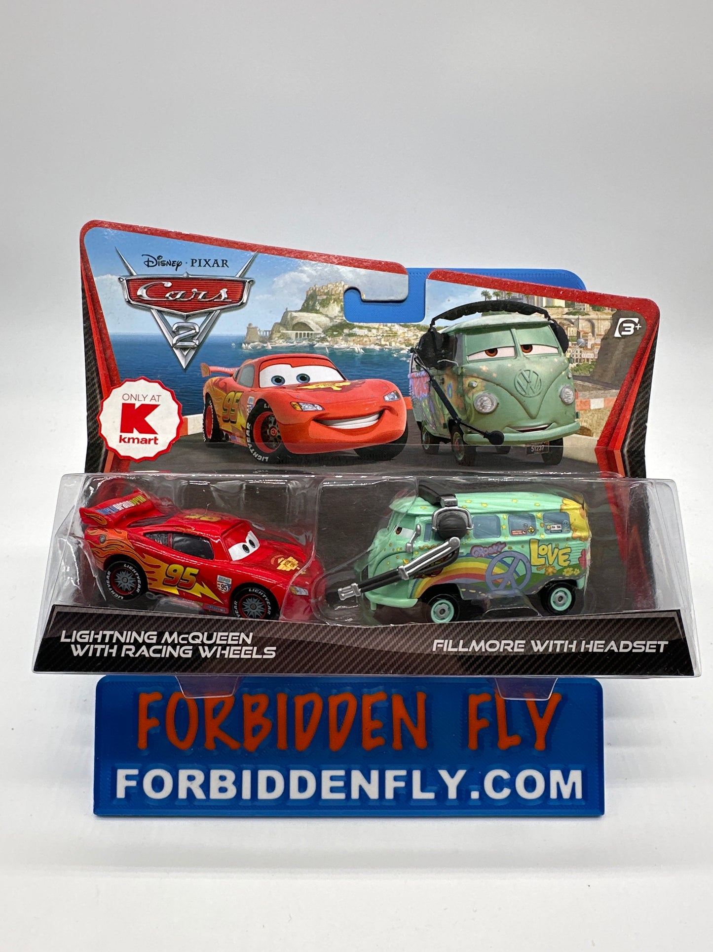Disney Pixar Cars Movie - Cars 2 (Two) 2 Pack - KMart Exclusive - Lightning McQueen With Racing Wheels & Fillmore With Headset
