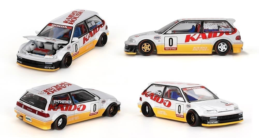Kaido House (x MiniGT) - Regular #139 - Honda Civic (EF) Kanjo V1 - White/Yellow
