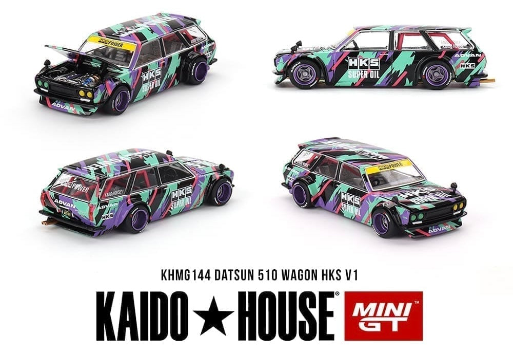Kaido House (x MiniGT) - Regular #144 - Datsun Kaido 510 Wagon HKS V1 - Oil Splash Pattern