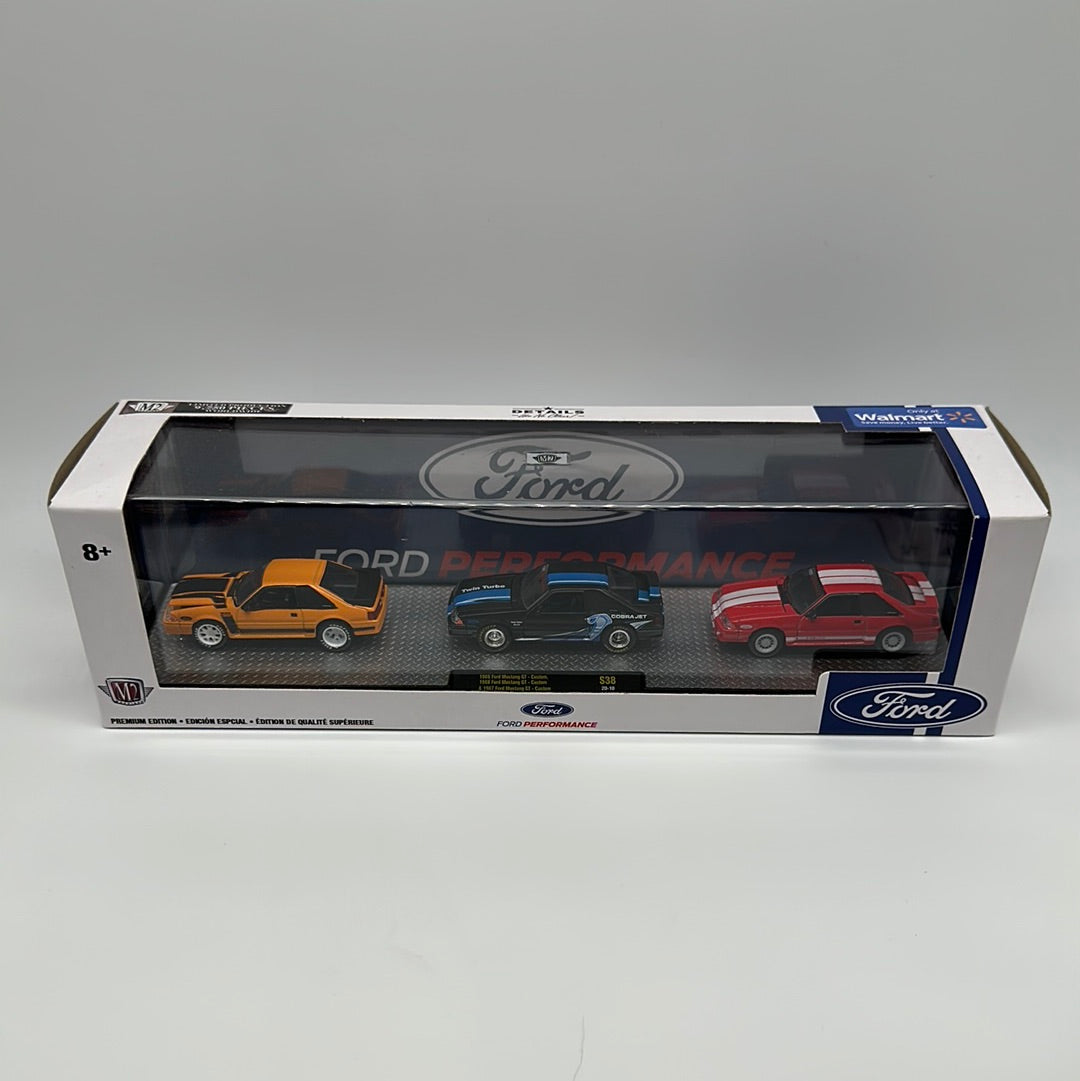 M2 Machines - Acrylic Boxed Release S38 - 1980’s Ford Mustang Foxbody 3 Pack