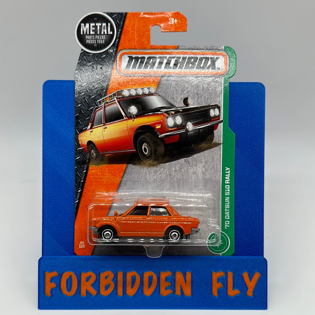 Matchbox Mainline - #94/125 - ‘70 Datsun 510 Rally - Orange w/ Disc Wheels