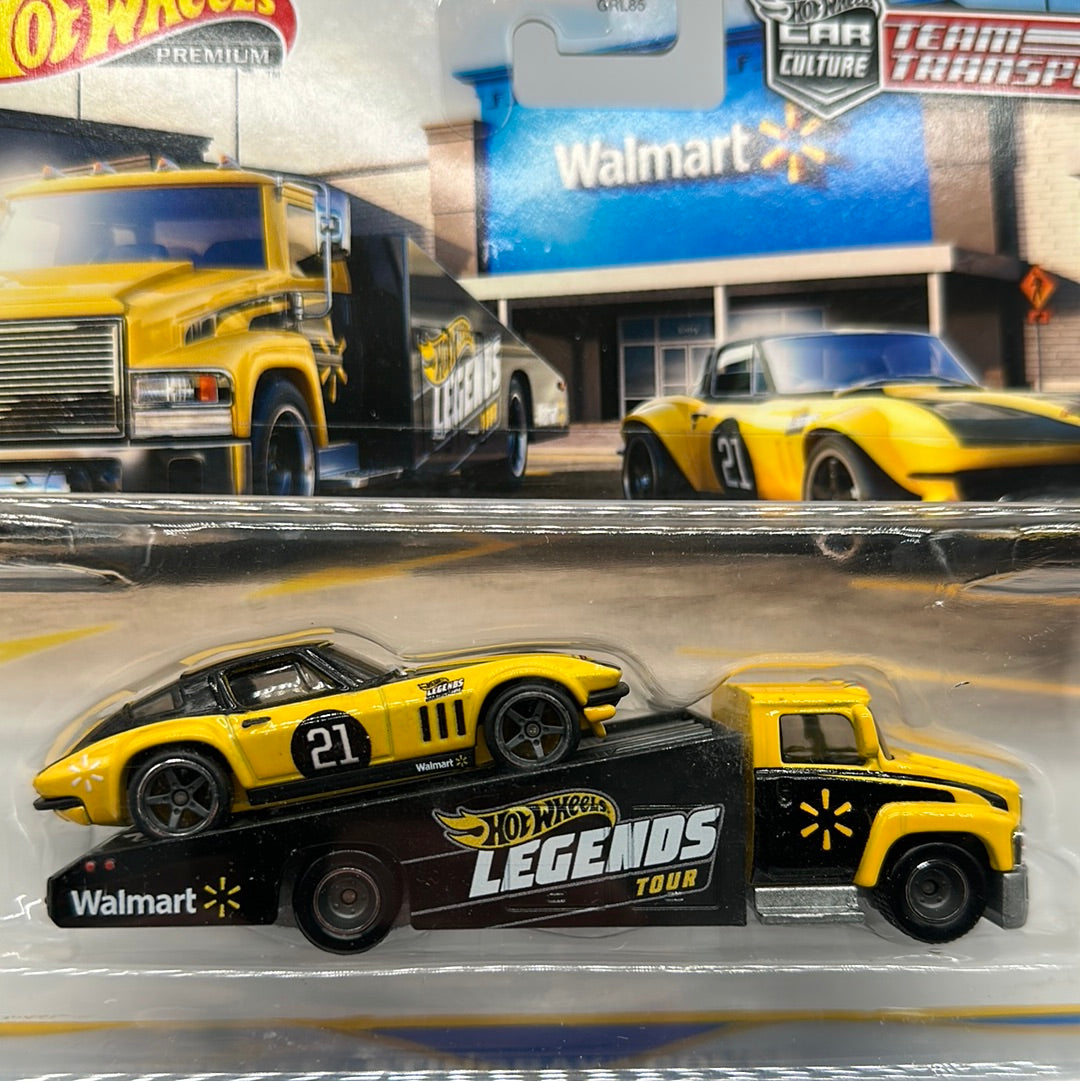 Hot Wheels Car Culture Team Transport - Wal Mart Legends Tour Custom Corvette Stingray Coupe & Carry On