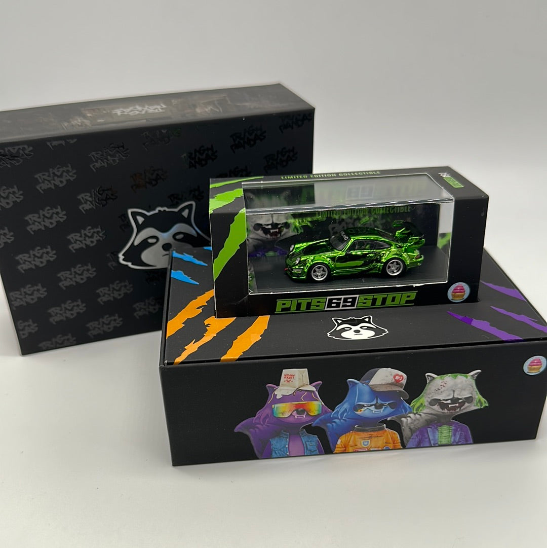 NVRLand Collectibles - Trash Pandas Release Car - Chrome Green “Pits Stop” Porsche 911