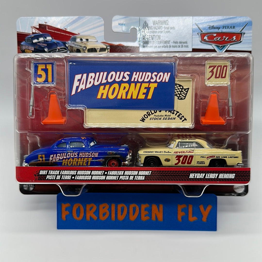 Disney Pixar Cars Movie - Two Pack - Dirt Track Fabulous Hudson Hornet & Heyday Leroy Hemming