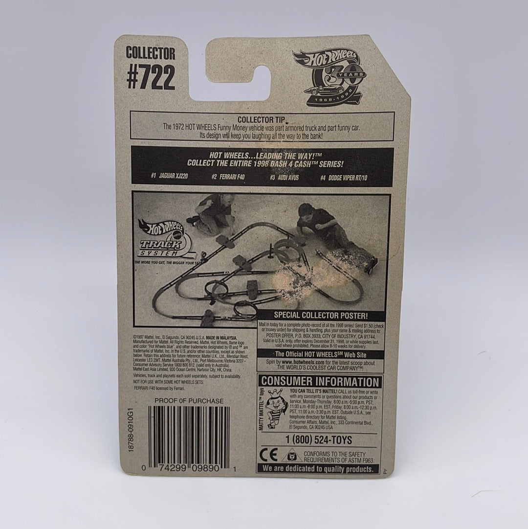 Hot Wheels Mainline - 1998 Dash 4 Cash - Ferrari F40 Gold