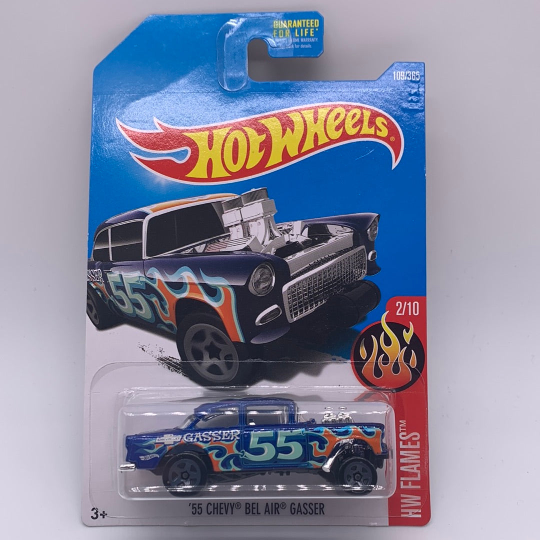 Hot Wheels Mainline - 2016 F Case - Blue Flames ‘55 Chevy Bel Air Gasser