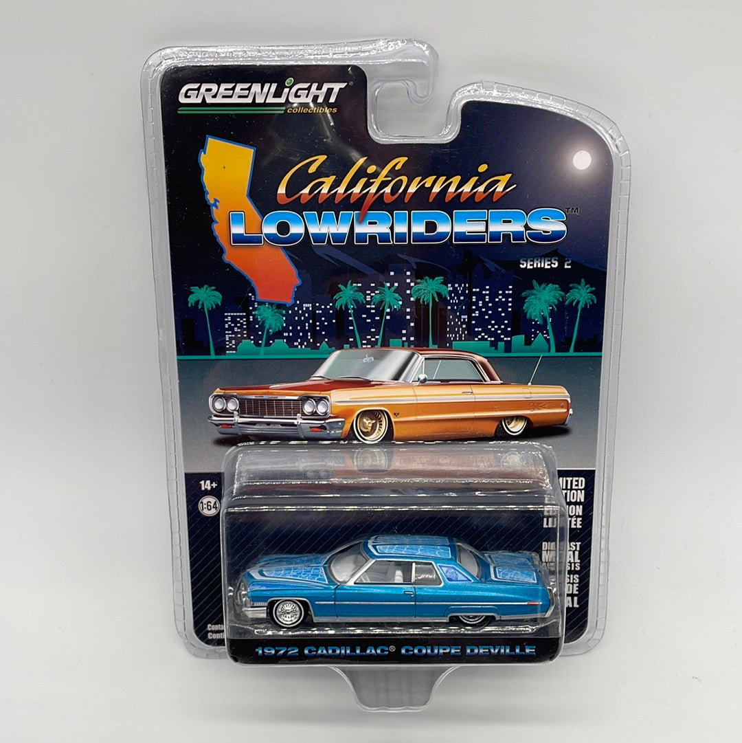 GreenLight California Lowriders Series 2 - #63030-E - 1972 Blue Cadillac Coupe Deville Lowrider