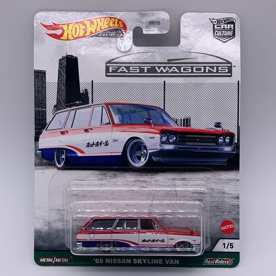 Hot Wheels Car Culture Premium - Fast Wagons Series Single - #1/5 - Red, White & Blue ’69 Nissan Skyline Van