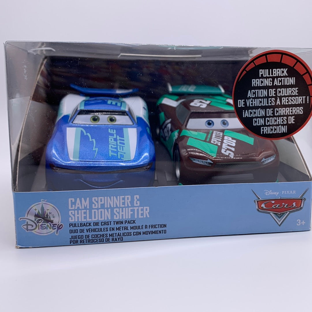 Disney Pixar Cars Movie - Disney Store Parks Exclusive - Cam Spinner & Sheldon Shifter Pullback Racer Die-cast Twin Pack