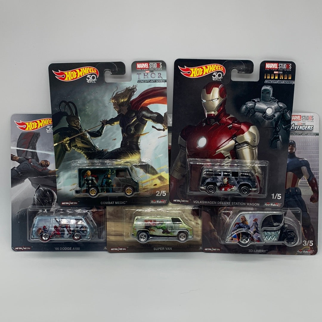 Hot Wheels Premium - Pop Culture Marvel Studios Movies First Ten Years Concept Art Series - Set of 5