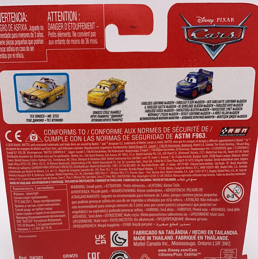 Disney Pixar Cars Movie - Metal Mini Racers 3 Pack - 2021 Release w/ Tex Dinoco