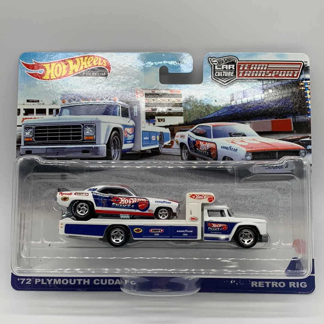 Hot Wheels Car Culture Team Transport - #46 - ‘72 Plymouth Cuda FC (Snake) & Retro Rig