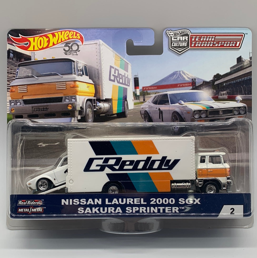 Hot Wheels Car Culture Team Transport - #2 GReddy Nissan Laurel 2000 SGX & Sakura Sprinter