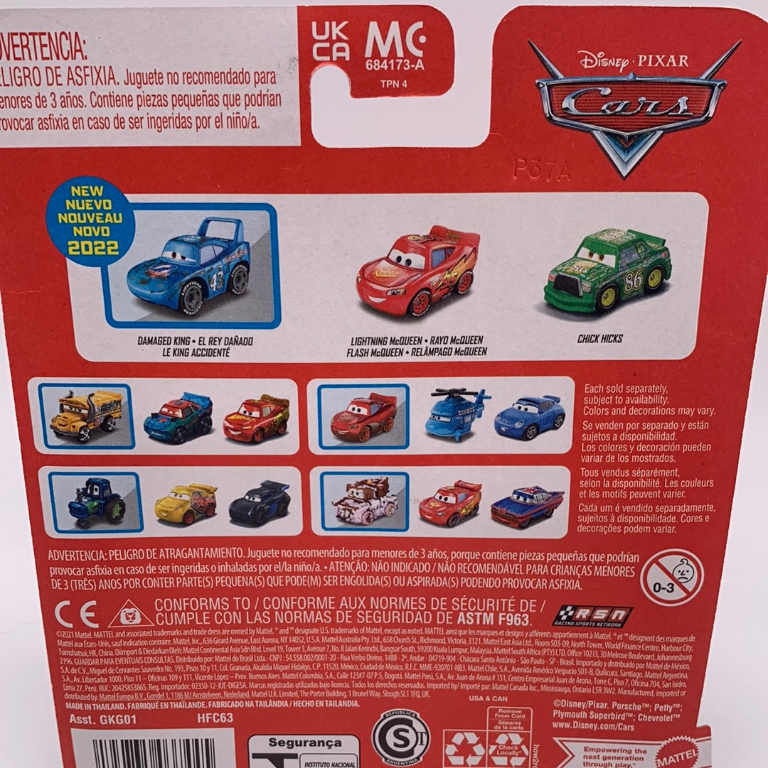 Disney Pixar Cars Movie - Metal Mini Racers 3 Pack - 2022 Release w/ Damaged King