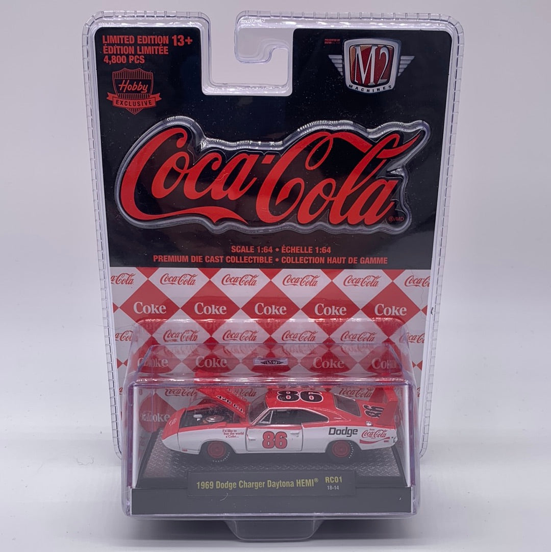 M2 Machines Acrylic Boxed Car - Coca-Cola Race Cars Series RC01 - 1969 Dodge Charger Daytona HEMI