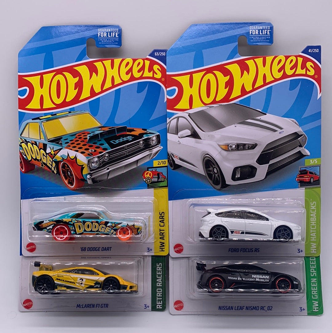 Hot Wheels 2022 Kroger Exclusive - E Case Set of 4 - Dodge Dart, McLaren FI GTR, Nissan Leaf, Ford Focus