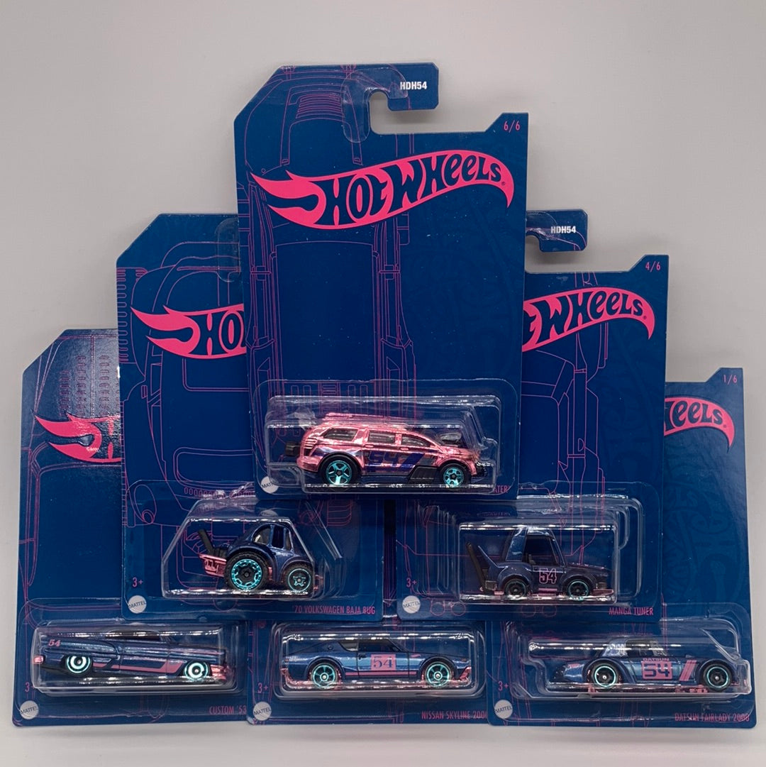 Hot Wheels Mainline - 2022 Navy & Pink 54th Anniversary - Complete Set with Chase Nitro Tailgater (second release)