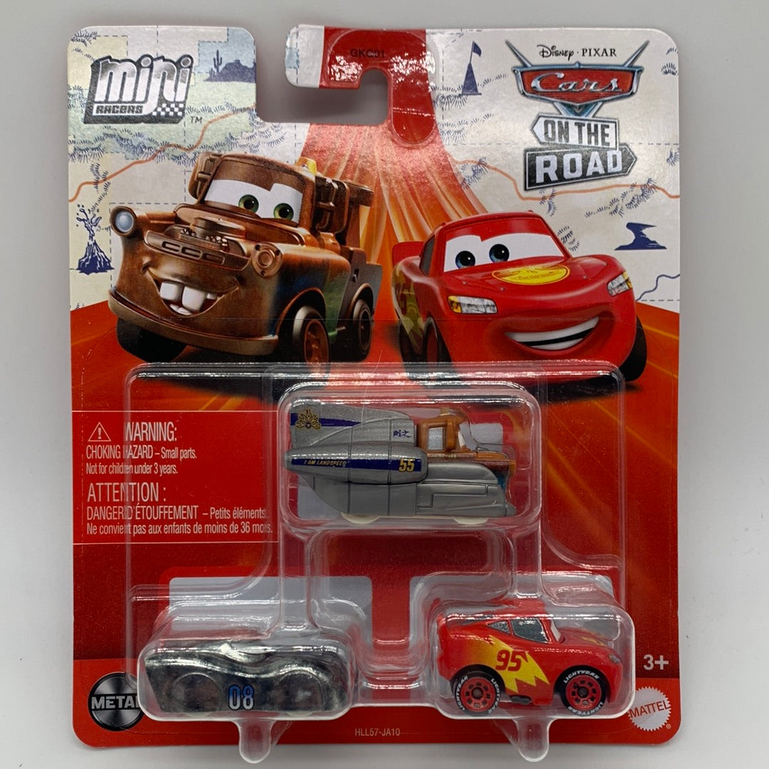 Disney Pixar Cars Movie - Metal Mini Racers 3 Pack - On the Road Speed Series (Super Speed Mater, Datz, McQueen)