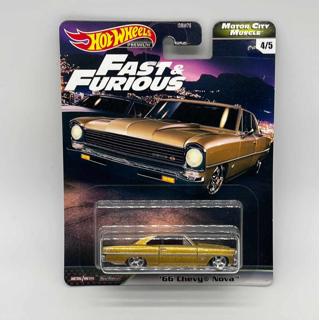 Hot Wheels Premium - Fast & Furious - Motor City Muscle Series # 4/5 - ‘66 Chevy Nova Gold
