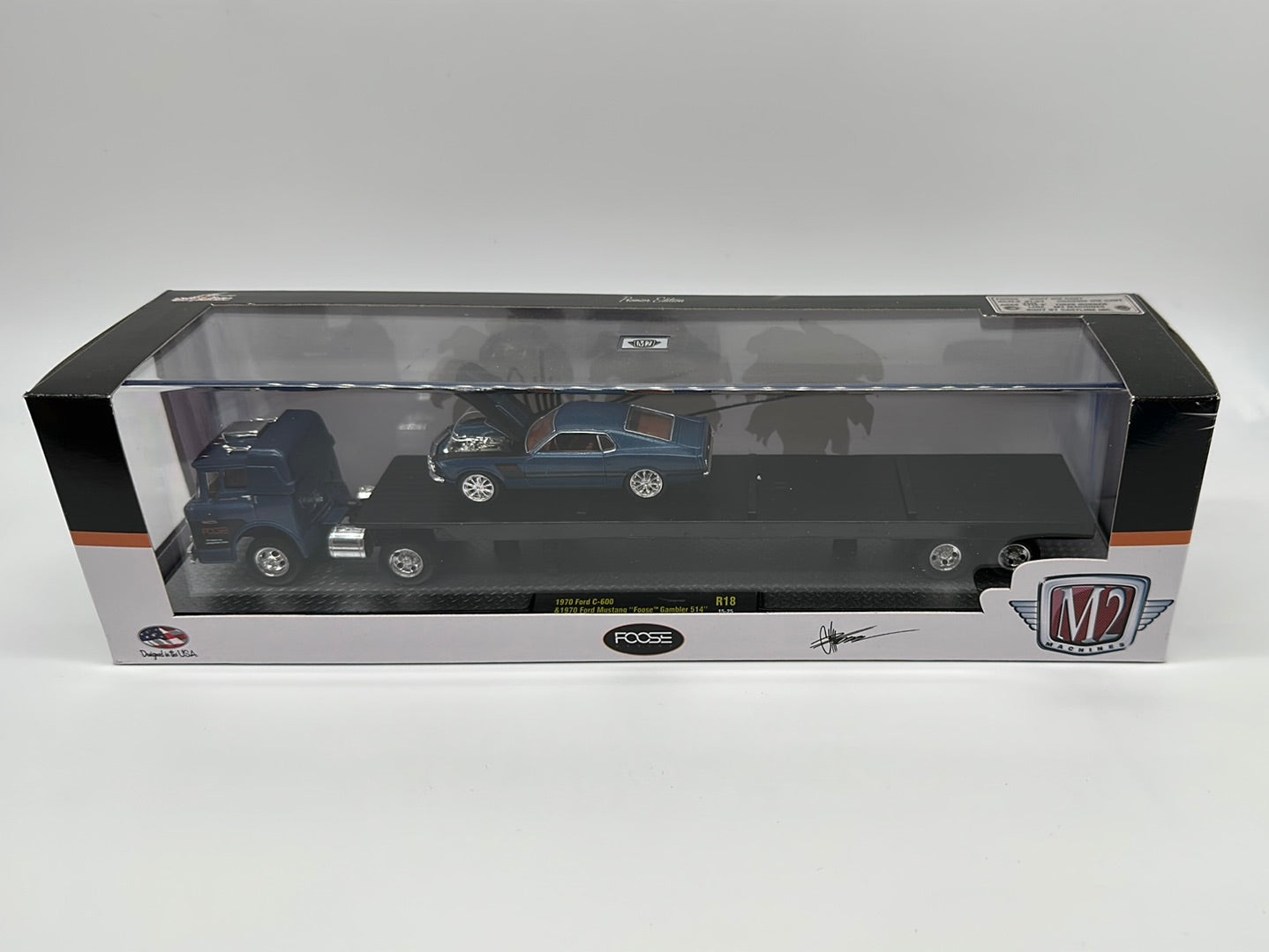 M2 Machines Hauler - Foose Designs Series R18 - 1970 Ford C-600 & 1970 Ford Mustang “Foose” Gambler 514