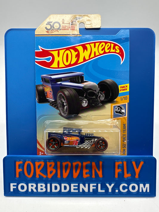 Hot Wheels 2018 Super Treasure Hunt - Race Team 50th Anniversary Bone Shaker - International Card