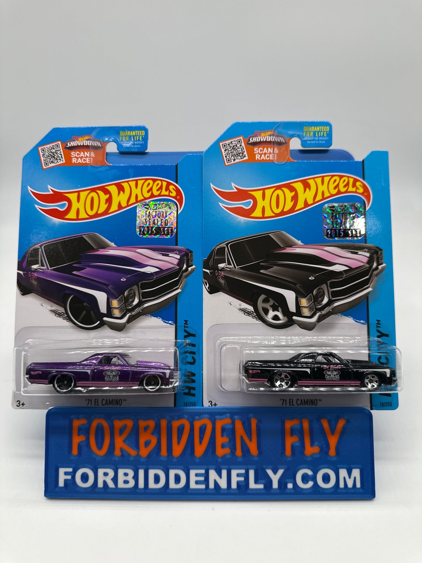 Hot Wheels 2015 Factory Sticker - ‘71 El Camino - Ed Pink Lot of 2 - Purple and Black