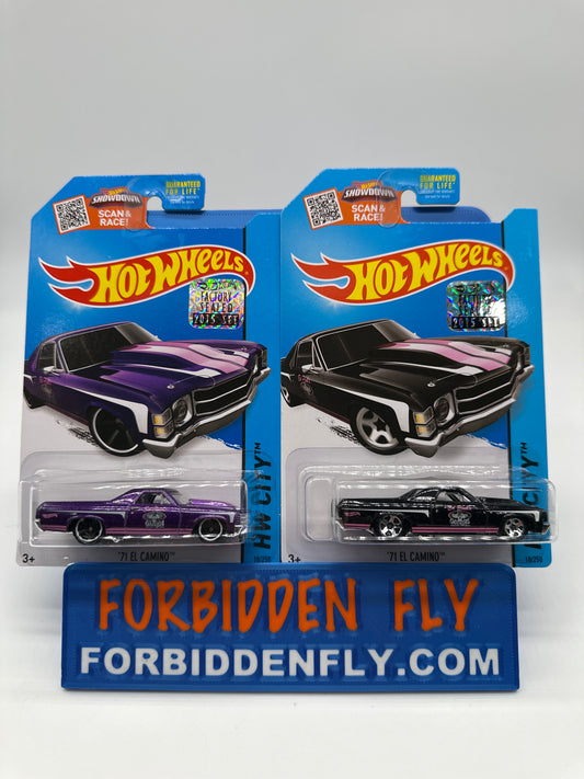 Hot Wheels 2015 Factory Sticker - ‘71 El Camino - Ed Pink Lot of 2 - Purple and Black