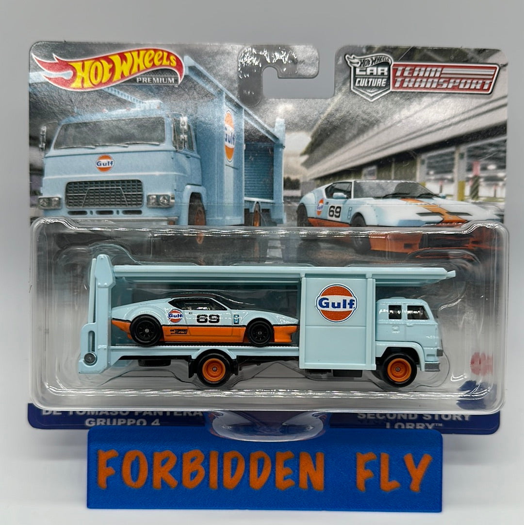 Hot Wheels Car Culture Team Transport - #57 - Gulf De Tomasso Pantera Gruppo 4 & Second Story Lorry